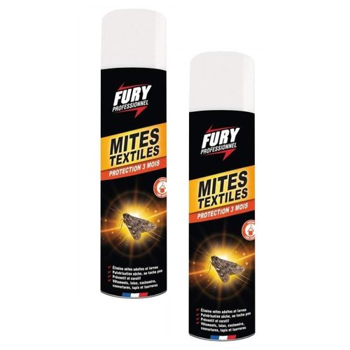 Fury Lot de 2 Aérosols 400 ml Anti-Mites et Larves Textiles Pulvérisation Sèche