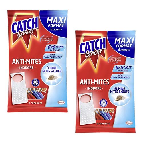 CATCH Lot de 2 Etuis de 6 Crochets Anti-Mites inodore MAXI FORMAT