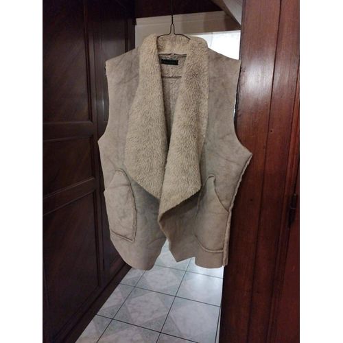 Gilet Veston Gris Vintage Coton Fausse Fourrure M/38