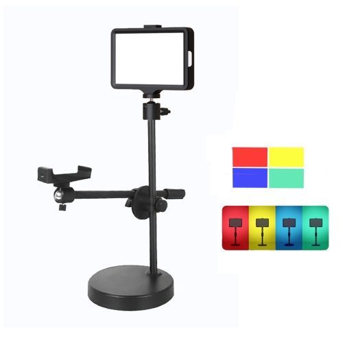 Lampe de bureau 8 pouces 3200-5500K à trois couleurs pour photographie et diffusion en direct sur tablette, spécifications : lumière + support de prise de vue au plafond à disque rond - Petit trépied
