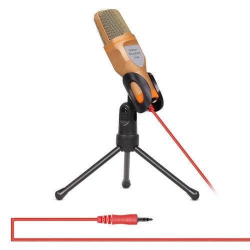 Microphone d'enregistrement professionnel à condensateur Tuyin SF666 avec trépied, port casque 3,5 mm, longueur du câble : 1,3 m (couleur : doré)