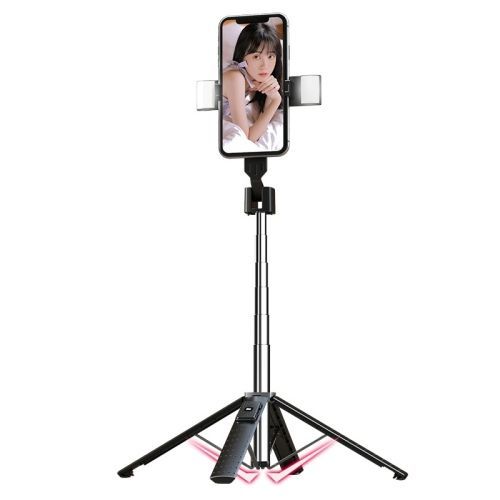 Support de diffusion en direct pour téléphone portable, quadripode télescopique Bluetooth pour caméra selfie, hauteur : 102 cm (acier inoxydable + double éclairage de remplissage) - 102 cm (alliage d'aluminium)