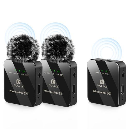 Microphone cravate sans fil multifonction PULUZ (un pour deux) (couleur : noir) - Type-C 2 TX + 1 RX