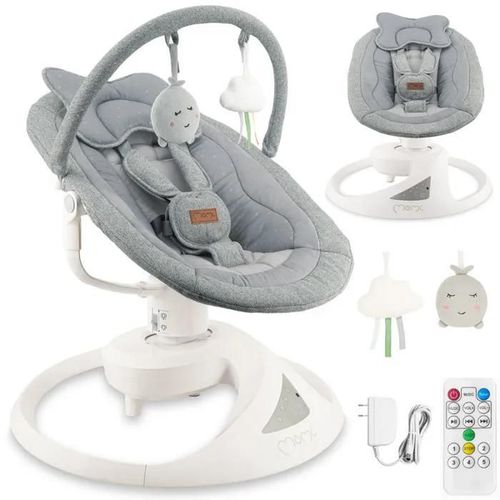 Momi Pearl Balancelle Bébé Électrique 360° - 10 Mélodies - 5 Modes De Balancement - Arche À Jouets ¿ Gris