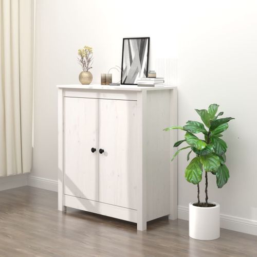 Buffet Blanc 70x35x80 Cm Bois Massif De Pin