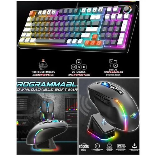 PACK Clavier + Souris sans fil PRO GAMING Mécanique METAL LED RGB XPERT-K350 Anti-Gosthing avancé avec N-Key Rollover 11 modes de ré