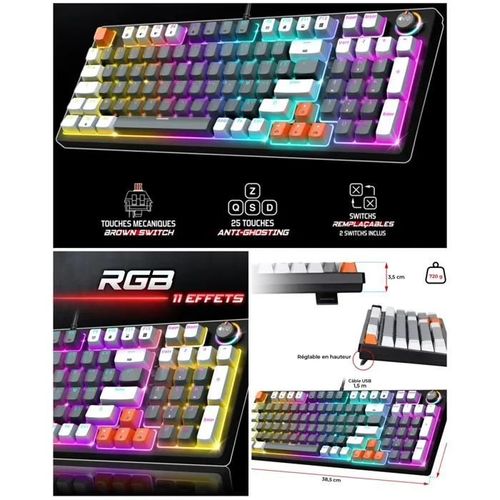 Clavier PRO GAMING Mécanique METAL LED RGB XPERT-K350 Anti-Gosthing avancé avec N-Key Rollover 11 modes de rétroéclairage RGB.