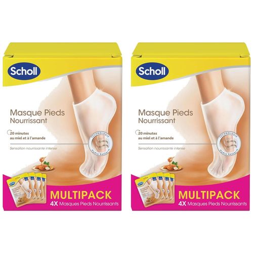 Scholl Lot De 2 Lots De 4 Paires Masques Pieds Nourrissant Et Hydratant Miel Et Amande
