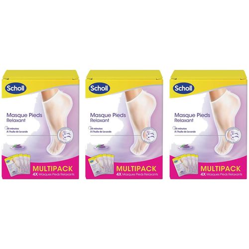 Scholl Lot De 3 Lots De 4 Paires Masques Pieds Relaxant Lavande Pour Peaux Sèches