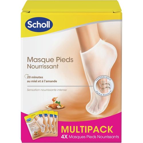 Scholl Lot De 4 Paires Masques Pieds Nourrissant Et Hydratant Miel Et Amande