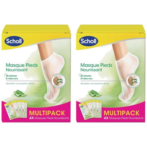 Scholl Lot De 2 Lots De 4 Paires Masques Pieds Nourrissant À L'aloe Vera