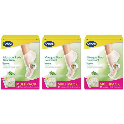 Scholl Lot De 3 Lots De 4 Paires Masques Pieds Nourrissant À L'aloe Vera