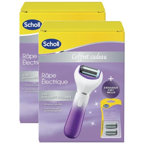 Scholl Lot De 2 Coffrets Râpe Électrique 2 En 1 Pour Éliminer Les Callosités Et 2 Rouleaux 2 En 1