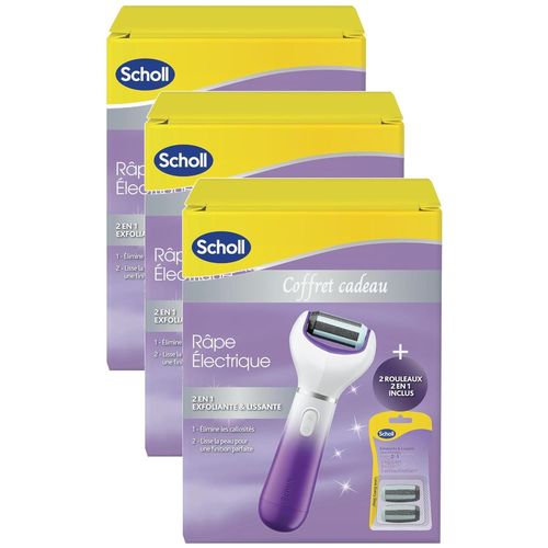 Scholl Lot De 3 Coffrets Râpe Électrique 2 En 1 Pour Éliminer Les Callosités Et 2 Rouleaux 2 En 1