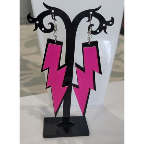 Boucles D'oreilles Eclair Rose Noir Disco Annee 80 !