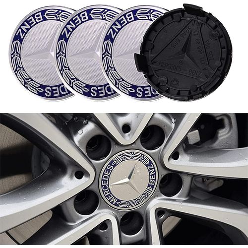 Artis 4 Pièces Capuchons De Moyeu Automatique Pour Mercedes Benz 75mm Capuchons De Centre De Roue Accessoires De Décoration En Forme De Badge, Bleu Foncé