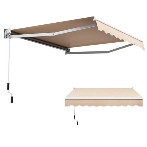 Costway Store Banne Auvent Rétractable Manuel 245x200cm Angle Ajustable 40°-100° Sans Perçage Pour Fenêtre/Balcon/Jardin Beige