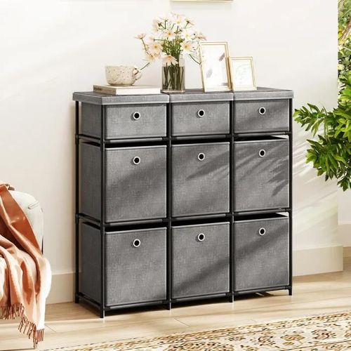 Costway Commode À 9 Tiroirs Tissu Avec Structure Métallique Et Bacs En Tissu Pliables, Pour Salon, Entrée, 87 X 28 X 84 Cm