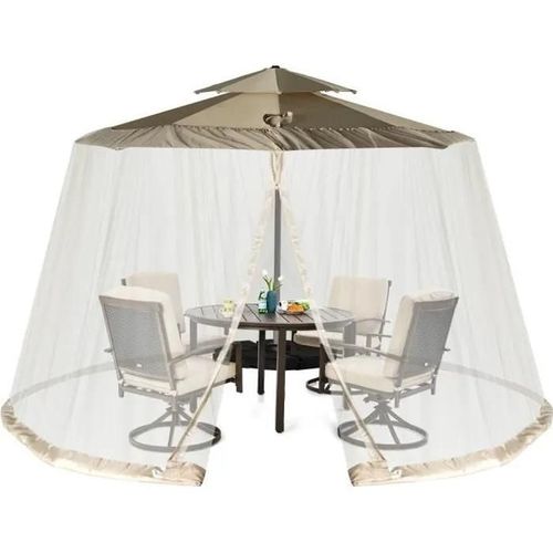 Costway Moustiquaire Cylindrique Pour Parasol/Tonnelle 2,5-3m Avec 2 Portes Double Fermeture Éclair Cordon De Serrage Réglable Beige