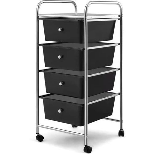 Costway Tour De Rangement, Chariot À Roulettes - 4 Tiroirs - 32 X 37 X 76 Cm Cadre En Métal De Couleur Noir