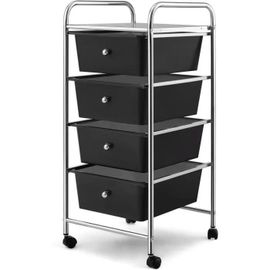Costway Tour De Rangement, Chariot À Roulettes - 4 Tiroirs - 32 X 37 X 76 Cm Cadre En Métal De Couleur Noir