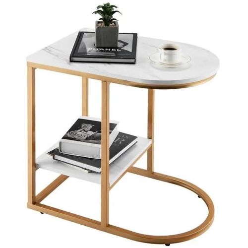Costway Table D'appoint Impression Marbrée À 2 Niveaux Structure En Acier Doré Out De Canapé E Style Scandinave Moderne