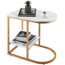 Costway Table D'appoint Impression Marbrée À 2 Niveaux Structure En Acier Doré Out De Canapé E Style Scandinave Moderne
