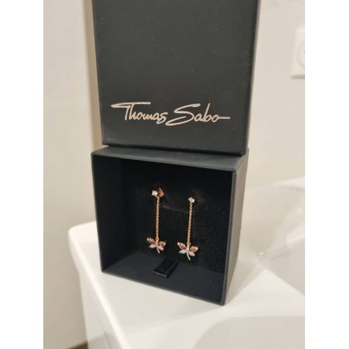 Boucles D Oreilles Thomas Sabo Forme Libellule Or Rose Et Pierres Roses Pales