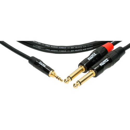 Câble en Y Mini-Jack 3.5mm mâle symétrique / 2x Jack 6.35mm mâle asymétrique MiniLink Pro noir 90cm KLOTZ