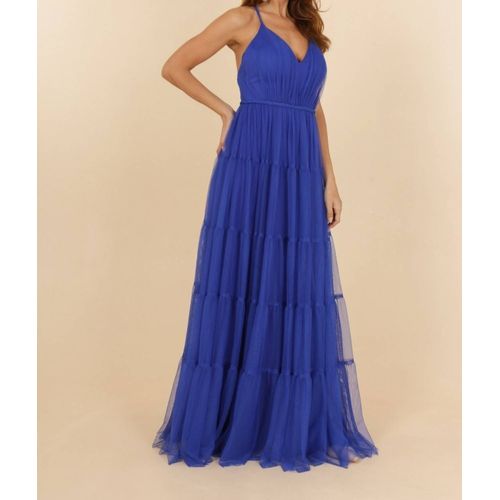 Robe Ceremonie Volanté Bretelle Tressées Bleu Roi Taille 36