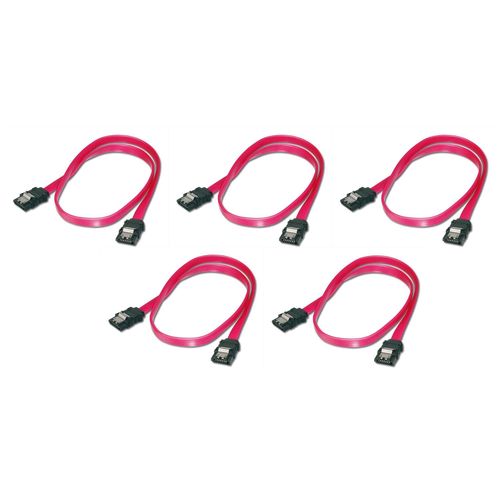 Digitus Lot de 5 C¿bles de connexion SATA II/III type L Avec Clip m¿tal F/F, 0,5m droit, rouge