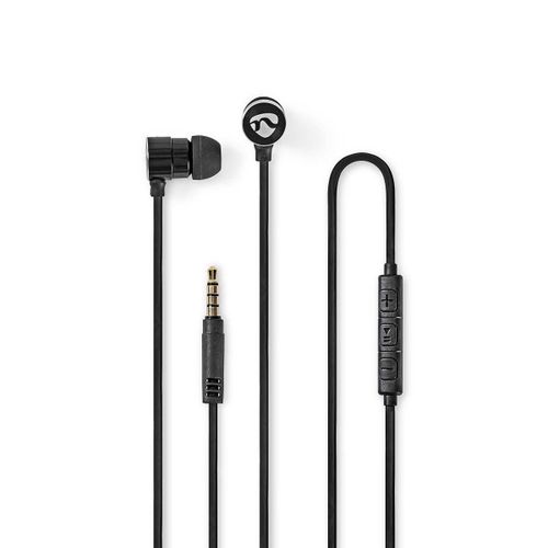 Nedis avec c?ble C?ble plat de 1,2 m In-Ear Microphone int?gr? Aluminium Noir, HPWD5020BK, one-Siz (Filaire), ?couteurs, Argent, Noir