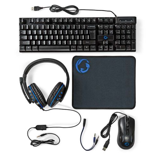 Pack Gaming 5-en-1 QWERTY avec Clavier, Souris et Casque Rétroéclairé LED Nedis Noir