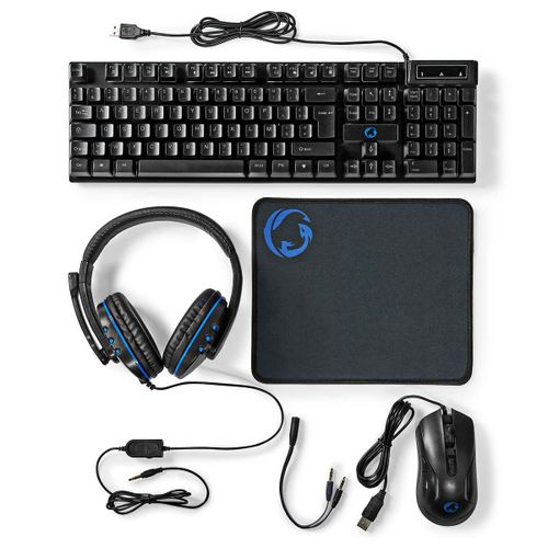 Pack Gaming 5-en-1 AZERTY avec Clavier, Souris et Casque Rétroéclairé Nedis Noir