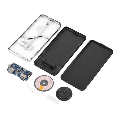 10000mah Double Usb Qi Chargeur Rapide Sans Fil Led Affichage Mobile Banque D'alimentation Cas Kit De Bricolage Noir