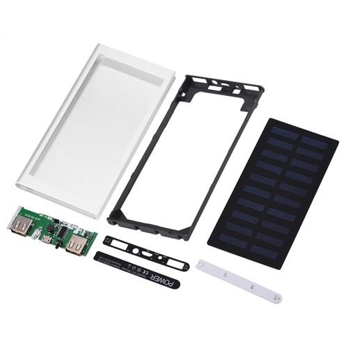 10000mah Double Usb Portable Charge Rapide Solaire Mobile Power Bank Boîtier En Métal Kit De Bricolage Argent