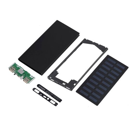 10000mah Double Usb Portable Charge Rapide Solaire Mobile Banque D'alimentation Boîtier Métal Kit De Bricolage Noir