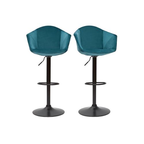 Tabourets De Bar Réglables Pivotants 360° En Velours Bleu Pétrole Et Métal (Lot De 2) Taya