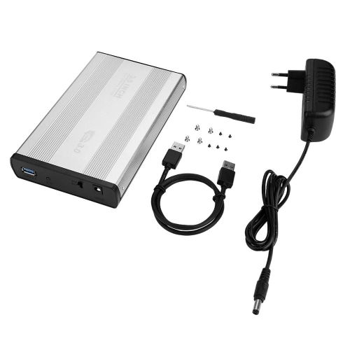 Disque dur 3,5 pouces HDD externe boîtier boîtier USB 3.0 SATA HDD Box 100-240V (EU Silver)