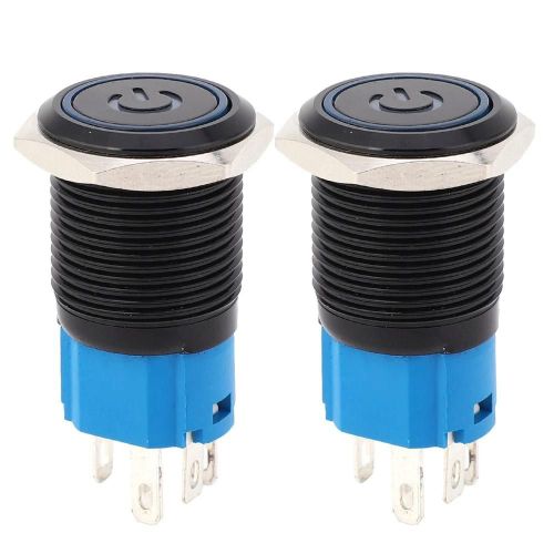 2PCS Interrupteur Métallique Autobloquant Noir Protection IP65 Avec Lampe LED Et Symbole 16mmBleu 220VAC