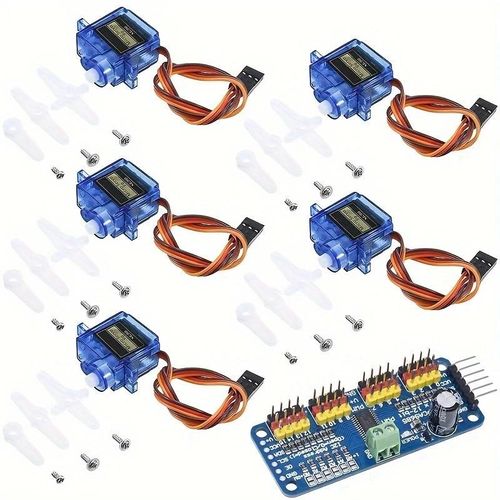5pcs SG90 9g servo et kit de pilote de servomoteur PWM 16 canaux - idéal pour bras mécanique RC,hélicoptère,avion,voiture,bateau et télécommande - compatible avec Arduino et Raspberry Pi