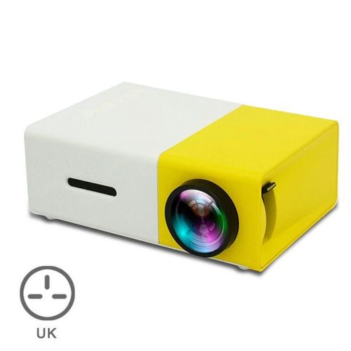 Projecteur LCD LED Mini projecteur HD 1080P Résolution Ultra Portable Home Cinéma 2020 Compatible HDMI Téléphone Ordinateur portable Jaune,Prise UK