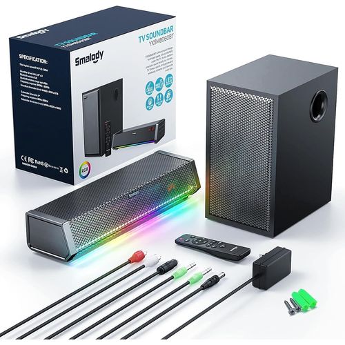 Haut-Parleurs Tv, Home Cinéma Haut-Parleur Audio Sans Fil Barre De Son Tv + Caisson De Basses, Bluetooth Activé/Entrées Optiques/Aux/Coaxial/Télécommande