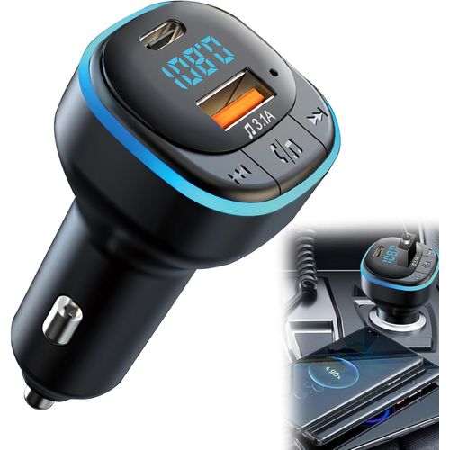 GOUTS ET COULEURSTransmetteur Fm Bluetooth 5.0, Adaptateur Bluetooth Voiture Avec Port 3.1A Usb Et Type C, Connecteur Bluetooth Pour Voiture Avec Lumière Led Bleue Dégradée, Musique, Appel Mains Libr