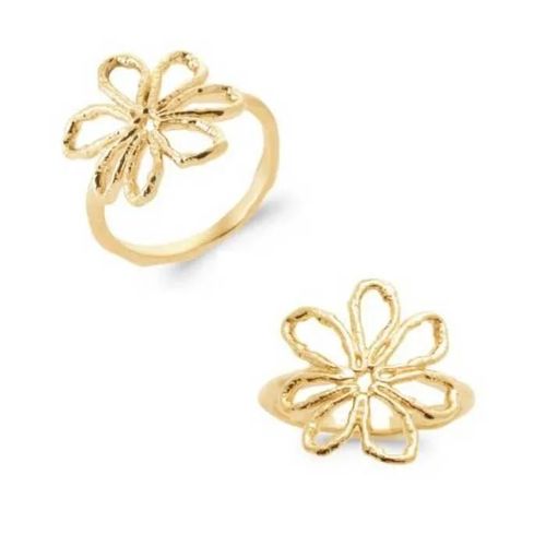 Bague Fleur Ajourée En Plaqué Or 18 Carats 750/000 T50 À 60 Doré - 56