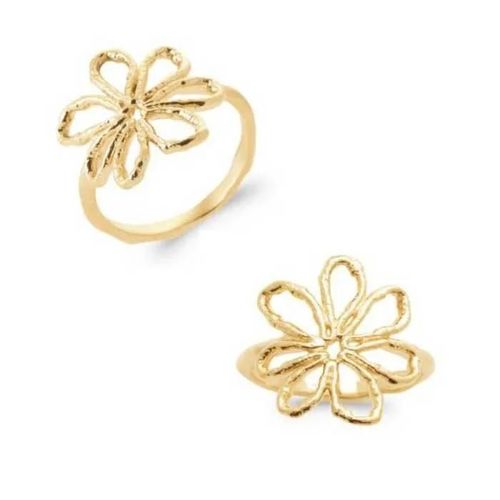 Bague Fleur Ajourée En Plaqué Or 18 Carats 750/000 T50 À 60 Doré - 50
