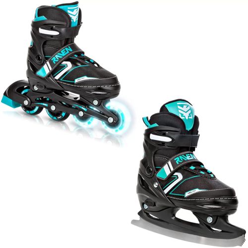 Roller En Ligne Helixi Du 38 Au 42 + Patin A Glace Adulte - Enfant Mixte Taille Ajustable Noir/Menthe Raven