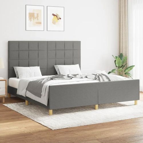 Cadre De Lit Sans Matelas Gris Fonce 160x200 Cm Tissu