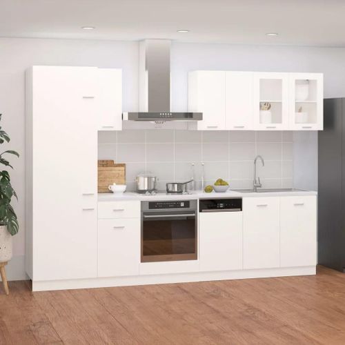 Ensemble De Meubles De Cuisine 8 Pcs Blanc Agglomere
