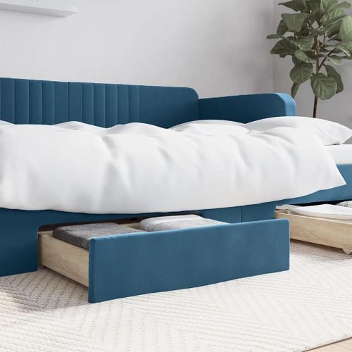 Tiroirs De Lit 2 Pcs Bleu Bois D'ingenierie Et Tissu